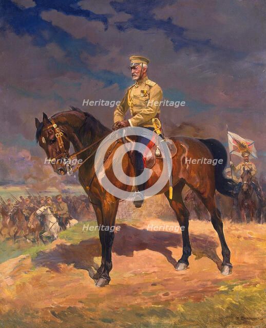 Portrait of Grand Duke Nikolai Nikolayevich (1856–1929) on Horseback, 1910s.  Creator: Samokish, Nikolai Semyonovich (1860-1944).