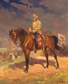 Portrait of Grand Duke Nikolai Nikolayevich (the Younger) on Horseback, 1915. Creator: Nikolay Samokysh