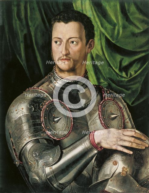 Portrait of Grand Duke of Tuscany Cosimo I de' Medici (1519-1574) in armour. Artist: Bronzino, Agnolo (1503-1572)