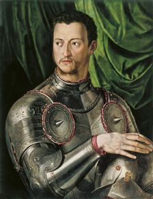 Portrait of Grand Duke of Tuscany Cosimo I de Medici (1519-1574) in armour. Artist: Bronzino, Agnolo (1503-1572)