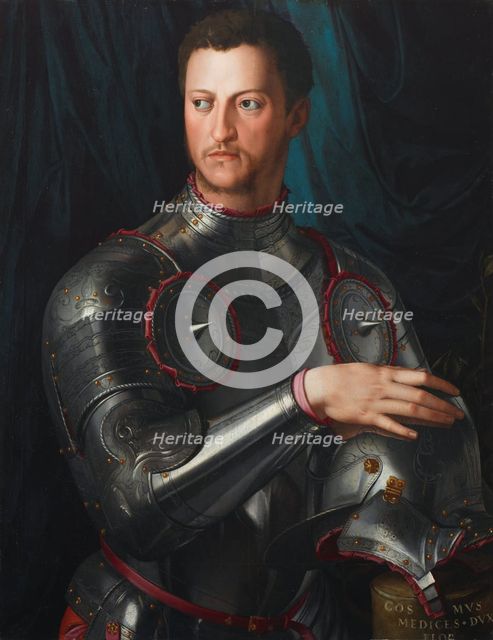 Portrait of Grand Duke of Tuscany Cosimo I de' Medici (1519-1574) in armour, ca 1545. Artist: Bronzino, Agnolo (1503-1572)