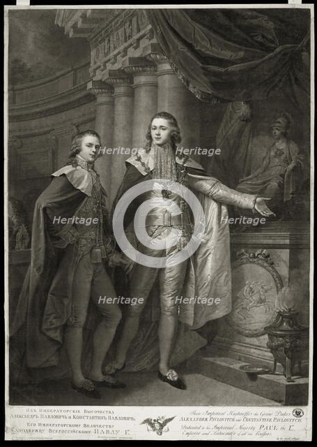 Portrait of Grand Dukes Alexander Pavlovich and Constantine Pavlovich of Russia, 1797. Artist: Walker, James (1748-ca. 1808)