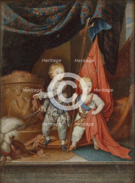 Portrait of Grand Dukes Alexander Pavlovich and Constantine Pavlovich as children, 1790. Artist: Anonymous  