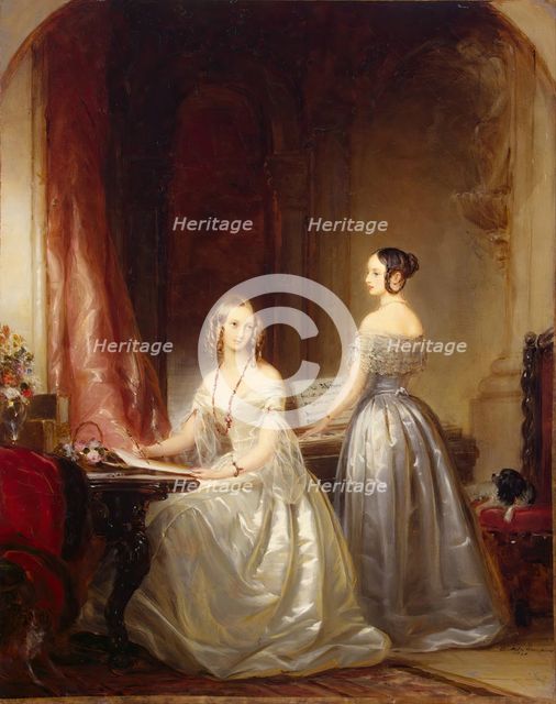 Portrait of Grand Princesses Olga Nikolayevna and Alexandra Nikolayevna, 1840. Creator: Christina Robertson.