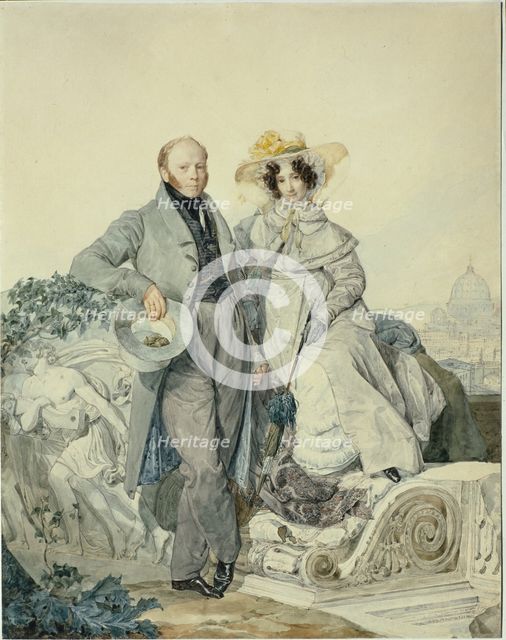 Portrait of Grigory Nikanorovich and Varvara Alexeyevna Olenin, 1827. Artist: Briullov, Karl Pavlovich (1799-1852)