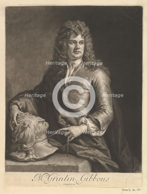 Portrait of Grinling Gibbons, 1690. Creator: John Smith.