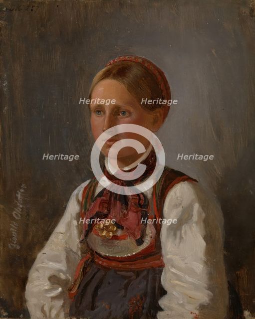 Portrait of Gunild Olsdatter from Tinn, 1848. Creator: Adolph Tidemand.