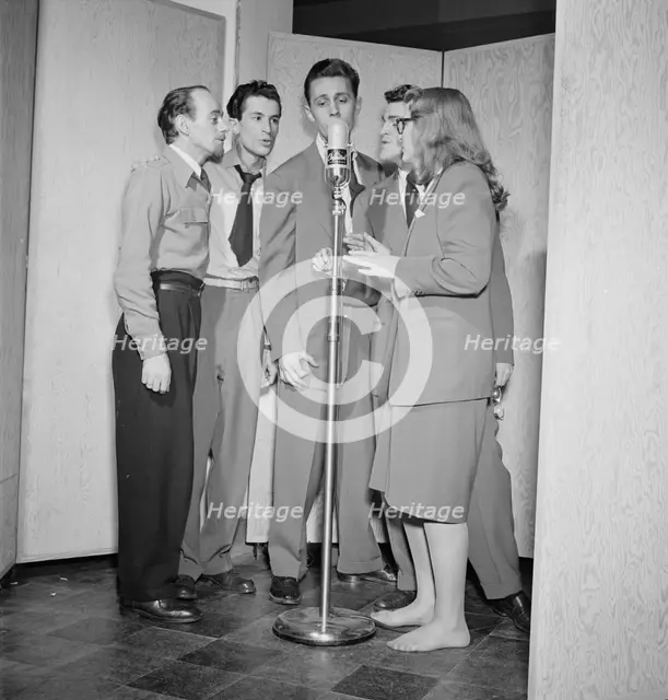 Portrait of Dave Lambert, Jerry Duane, Wayne Howard, Jerry Packer, and Margaret Dale, N.Y., 1947. Creator: William Paul Gottlieb.