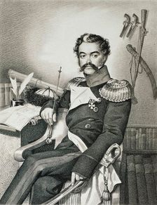 Portrait of Denis Davydov (1784-1839), soldier and poet, early 19th century. Creator: Hampeln, Carl, von (1794-after 1880)