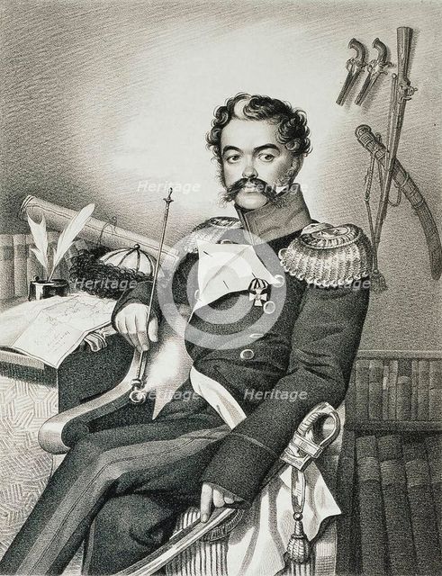 Portrait of Denis Davydov (1784-1839), soldier and poet, early 19th century.  Creator: Hampeln, Carl, von (1794-after 1880).