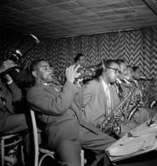 Portrait of Dizzy Gillespie, James Moody, and Howard Johnson, Downbeat, New York, N.Y., 1947. Creator: William Paul Gottlieb