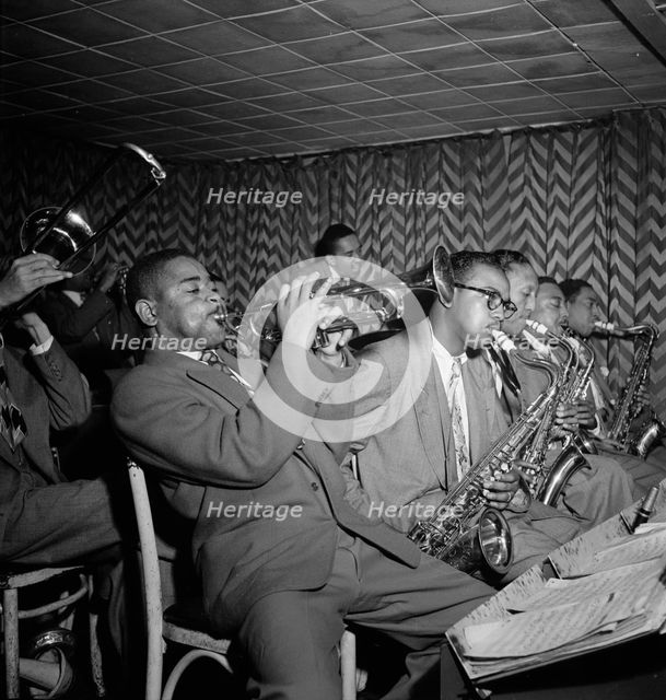 Portrait of Dizzy Gillespie, James Moody, and Howard Johnson, Downbeat, New York, N.Y., 1947. Creator: William Paul Gottlieb.