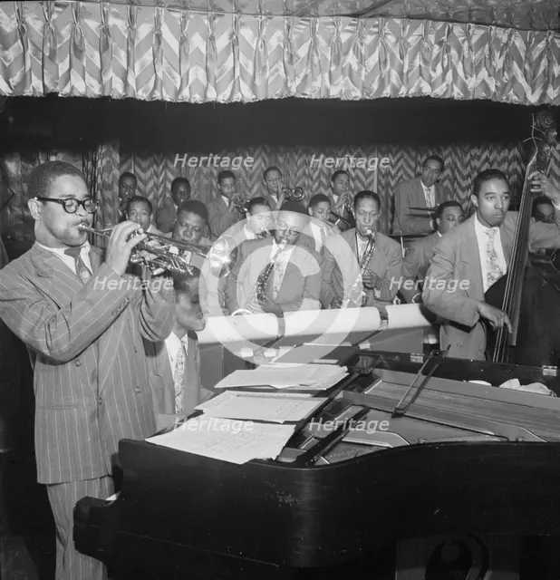 Portrait of Dizzy Gillespie, John Lewis, Cecil Payne, Miles Davis, and Ray Brown..., New York, 1946. Creator: William Paul Gottlieb.