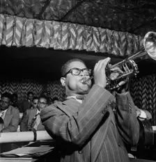 Portrait of Dizzy Gillespie, John Lewis, Cecil Payne, Ray Brown, and Miles Davis..., New York, 1946. Creator: William Paul Gottlieb