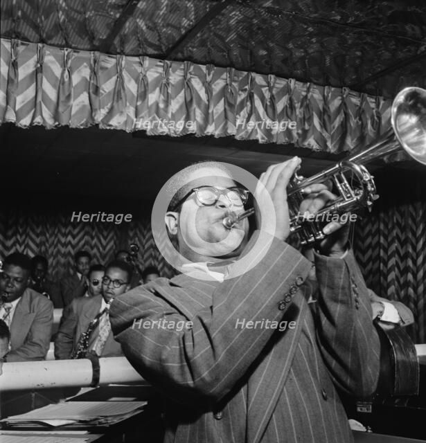 Portrait of Dizzy Gillespie, John Lewis, Cecil Payne, Ray Brown, and Miles Davis..., New York, 1946. Creator: William Paul Gottlieb.