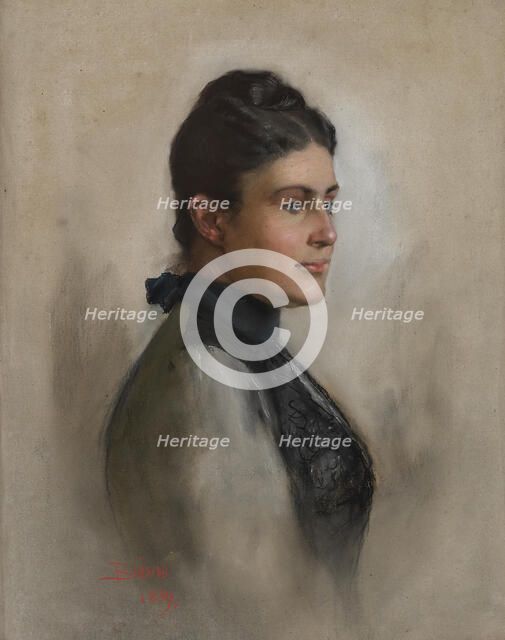 Portrait of Duchess Maria Theresa of Württemberg, Archduchess of Austria (1845-1927)  , 1889. Creator: Biasini, Mari (1866-1937).