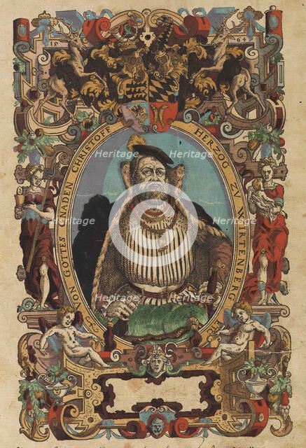 Portrait of Duke Christoph of Württemberg (1515-1568) From Biblia germanica, 1564. Creator: Amman, Jost (1539-1591).