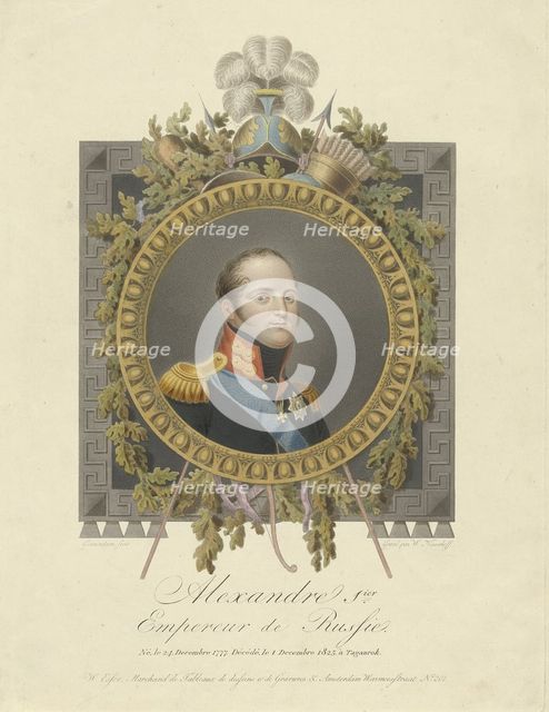 Portrait of Emperor Alexander I (1777-1825), 1825. Artist: Nieuwhoff, Walraad (1790-1837)