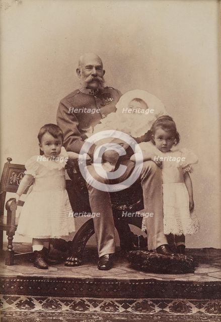 Portrait of Emperor Franz Joseph I with grandchildren, c.1900. Creator: Photo studio Rudolf Krziwanek, Vienna  .