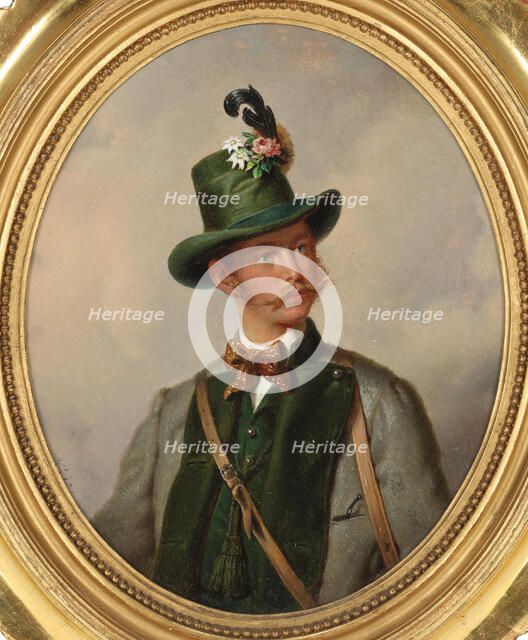 Portrait of Emperor Franz Joseph I of Austria (1830-1916), in Ischl hunting costume, c1855. Creator: Kriehuber; Josef (1800-1876).