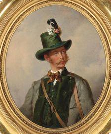 Portrait of Emperor Franz Joseph I of Austria (1830-1916), in Ischl hunting costume, c1855. Creator: Kriehuber; Josef (1800-1876)