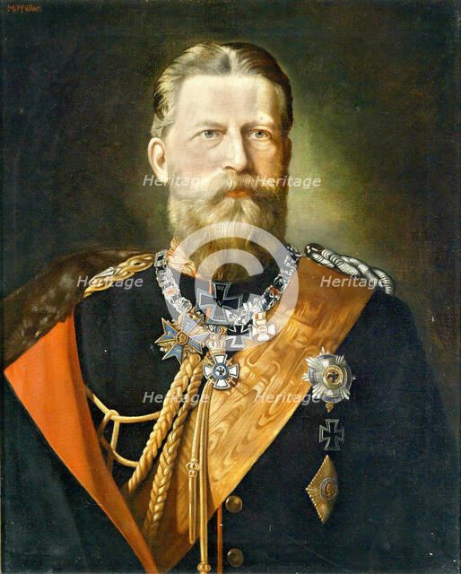 Portrait of Emperor Frederick III (1831-1888), King of Prussia in field marshal uniform, c 1888. Creator: Pfüller, Minna (1824-1907).