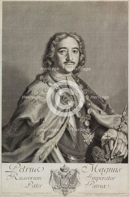 Portrait of Emperor Peter I the Great (1672-1725), 1743. Creator: Soubeyran, Pierre (1709-1775).