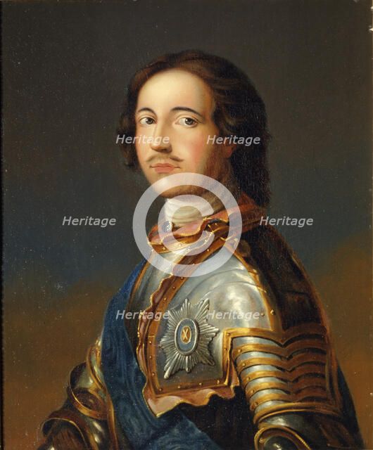 Portrait of Emperor Peter I the Great (1672-1725) in Knight Armour. Artist: Anonymous  
