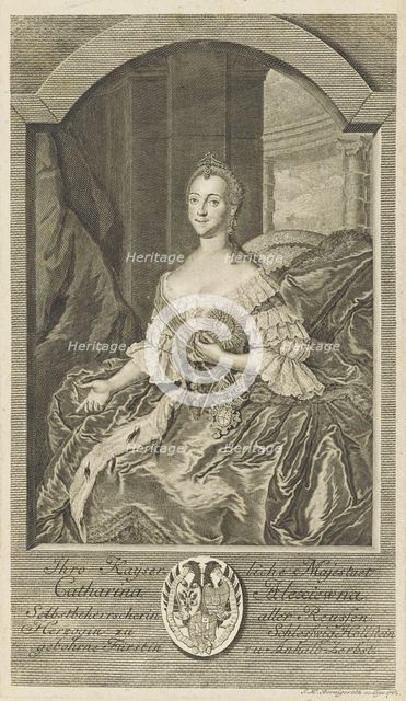 Portrait of Empress Catherine II (1729-1796), 1762. Creator: Bernigeroth, Johann Martin (1713-1767).