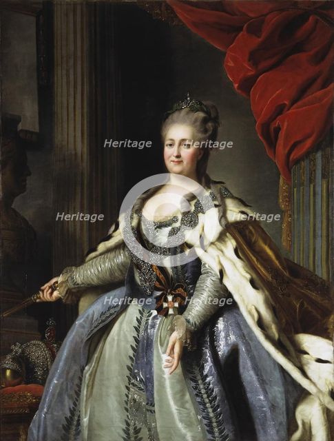 Portrait of Empress Catherine II (1729-1796), 1780s. Artist: Rokotov, Fyodor Stepanovich (1735-1808)
