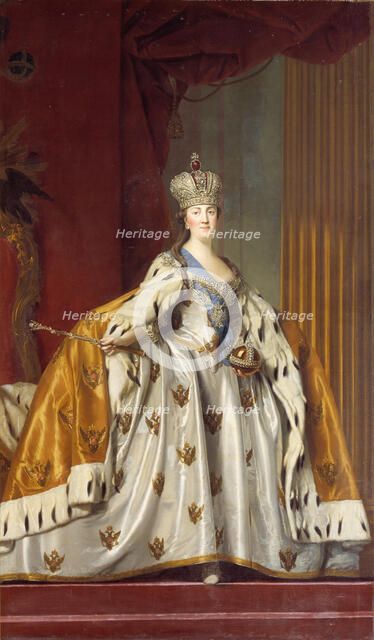 Portrait of Empress Catherine II (1729-1796) in Her Coronation Robes, 1766. Creator: Erichsen (Eriksen), Vigilius (1722-1782).