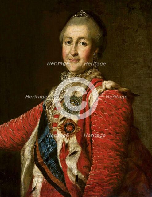 Portrait of Empress Catherine II (1729-1796) in red dress, ca 1782.