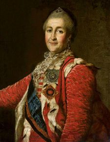 Portrait of Empress Catherine II (1729-1796) in red dress, ca 1782