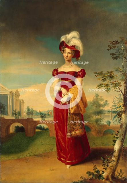 Portrait of Empress Elizabeth Alexeyevna in a Park in Tsarskoye Selo (copy), 1824. Creator: Unknown.