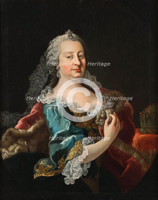 Portrait of Empress Maria Theresia of Austria (1717-1780) with the Holy Crown of Hungary, 1748. Creator: Millitz, Johann Michael (1725- 1779).