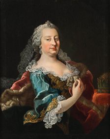 Portrait of Empress Maria Theresia of Austria (1717-1780) with the Holy Crown of Hungary, 1748. Creator: Millitz, Johann Michael (1725- 1779)