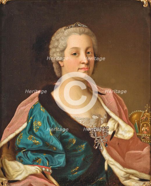 Portrait of Empress Maria Theresia of Austria (1717-1780) with the Holy Crown of Hungary. Creator: Liotard, Jean-Étienne (1702-1789).