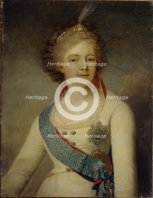 Portrait of Empress Maria Feodorovna (1759-1828) in the Chevalier Guard uniform, 1796. Artist: Borovikovsky, Vladimir Lukich (1757-1825)