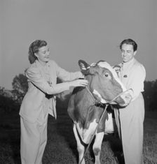 Portrait of Enric Madriguera and Patricia Gilmore on their farm, Connecticut, ca. June 1947. Creator: William Paul Gottlieb