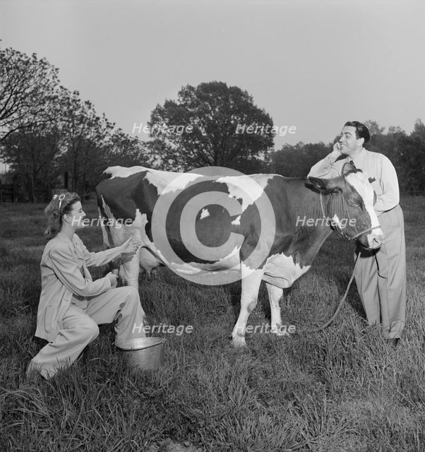 Portrait of Enric Madriguera and Patricia Gilmore on their farm, Connecticut, ca. June 1947. Creator: William Paul Gottlieb.