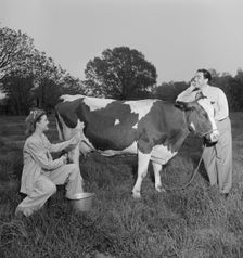 Portrait of Enric Madriguera and Patricia Gilmore on their farm, Connecticut, ca. June 1947. Creator: William Paul Gottlieb