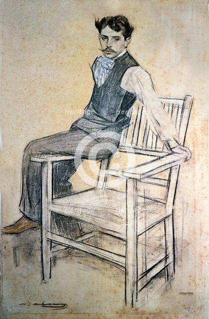 Portrait of Eduardo Marquina y Angulo (1879 - 1946). Spanish writer, charcoal drawing by Ramon Ca…