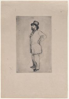 Portrait of Edgar Degas, wearing a hat, 1876. Creator: Marcellin-Gilbert Desboutin
