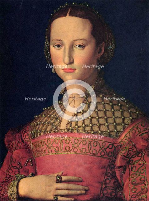 Portrait of Eleanor of Toledo (1522–1562), wife of Grand Duke Cosimo I de' Medici, c1545.  Creator: Bronzino, Agnolo (1503-1572).