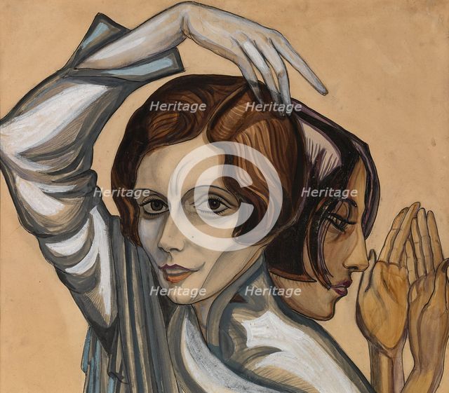 Portrait of Elene Komisarjevskaia-Balieff and Natalia Molostova. Artist: Sudeykin, Sergei Yurievich (1882-1946)