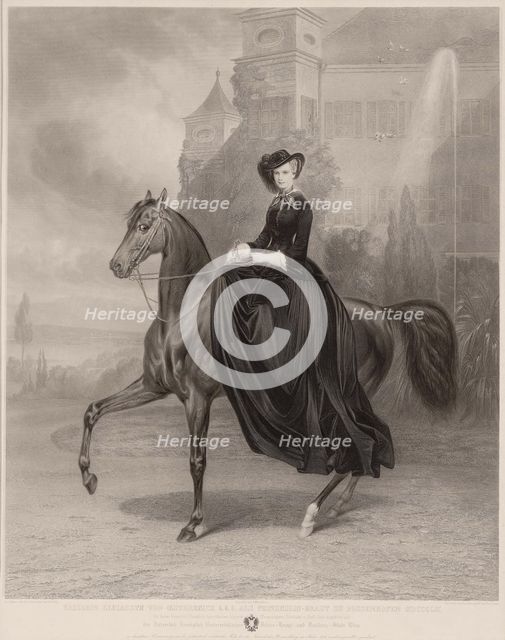 Portrait of Elisabeth of Bavaria on horseback, 1853. Artist: Fleischmann, Andreas Johann (1811-1878)
