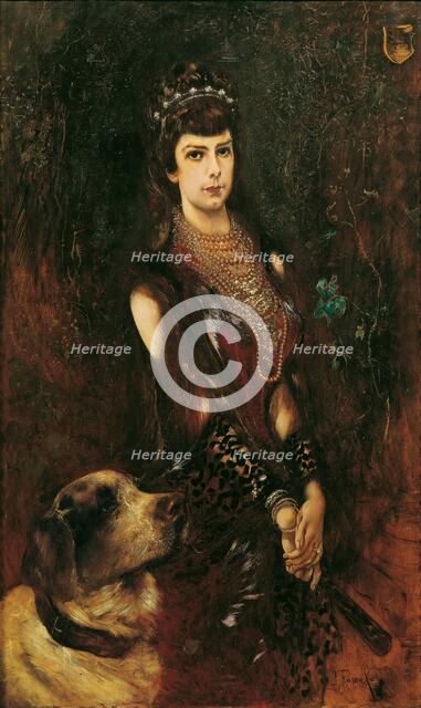 Portrait of Elisabeth of Bavaria with Saint Bernard Dog, 1883. Creator: Romako, Anton (1832-1889).