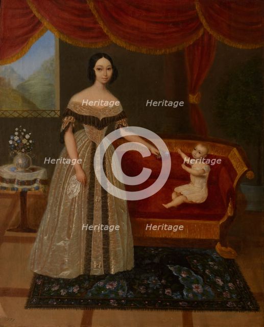 Portrait of Elizaveta Andreevna Yurievich (1809-1858) with son Nikolai, 1838.
