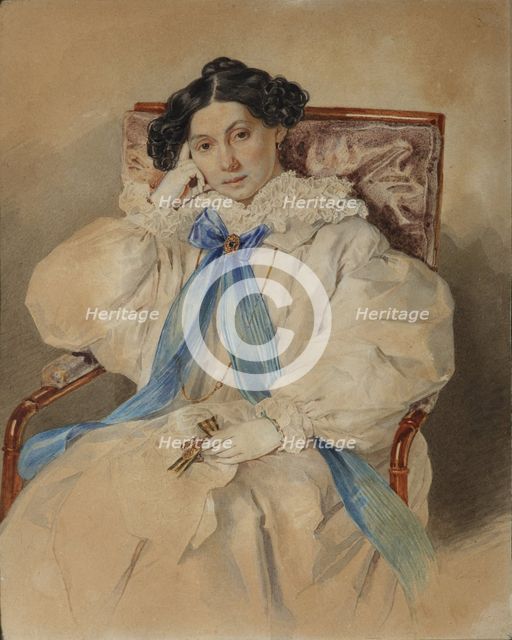 Portrait of Elizabeth Mikhailovna Khitrovo (1783-1839), 1838. Artist: Sokolov, Pyotr Fyodorovich (1791-1848)