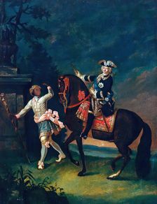Portrait of Elizabeth Petrovna on Horseback Accompanied by a Negro Servant (copy), 1743. Creator: Unknown